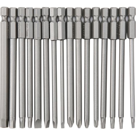 Lot de 16 embouts de tournevis 100mm : hexagonaux, cruciformes, fendus, creux et pentalobes - accessoires de vissage (1/5)