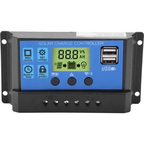 Xuyan Régulateur de contrôleur de charge à panneau solaire PWM 12V 24V double écran LCD 30A (YJSS-30A) (1/4)