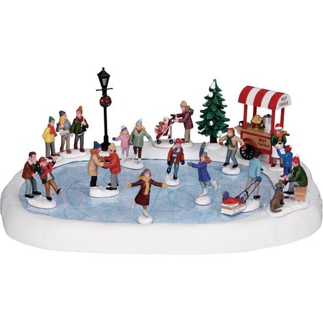 Lemax – Village Skating Pond – Alimentation 4,5V – Dimensions 37x28x6cm – Résine durable avec animations et effets sonores
