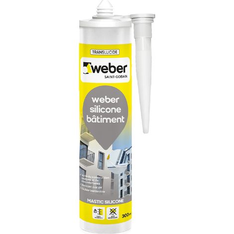 Weber Saint-Gobain Mastic, Silicone Bâtiment, Translucide, spécial Joints de Construction, Vitrages et Raccordements, Forte adhérence, Resitant aux UV, Finition Parfaites, 300ML (1/4)