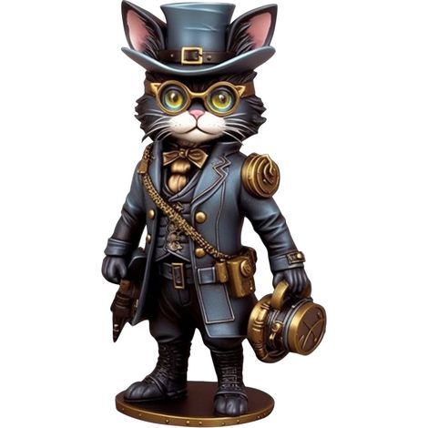 Statuette Chat Steampunk - Décoration Résine pour Voiture Maison Bureau - Pendentif Auto avec Diffuseur d'Huile Essentielle - Noir - 1 Pièce (1/2)