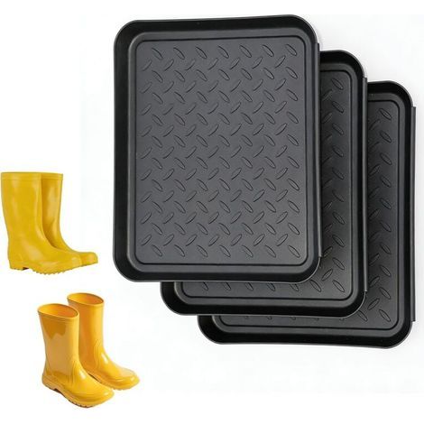 Lot de 3 Plateaux à Chaussures, Égouttoir Chaussures, Plastique Étanche, Utilisable comme Tapis Séchage ou Nourriture Chiens, Idéal pour Pluie et Saison de Neige (1/5)