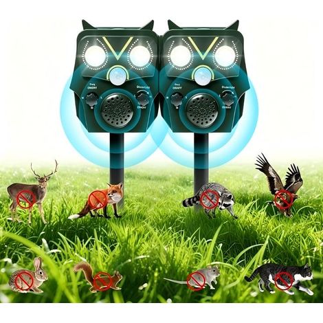 GBLY Katzenschreck Ultraschall Tiervertreiber 2er Set 5 Modi PIR Sensor LED Wasserdicht Gegen Katzen Hunde Vögel Füchse Mäuse Für Garten Außen