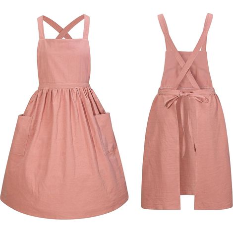Tablier Robe Pinafore pour Femmes Filles, Fronce Coton Tablier de Chef avec Poches et Longues Attaches, Dos Croisé Mignon Tablier pour Cuisine, Jardinage, Pâtisserie, Peinture, Service (1/5)