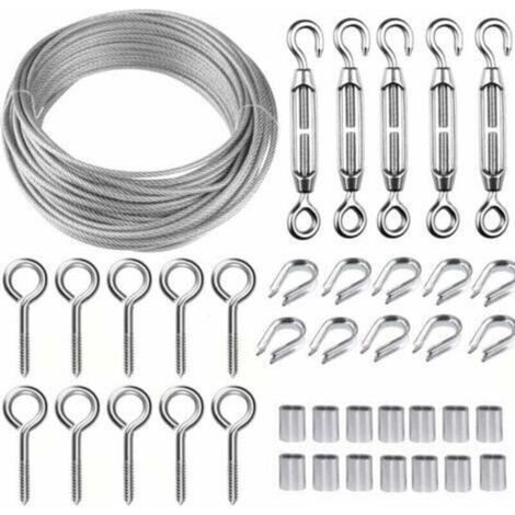 Kit de cable de acero inoable 30m/2mm - Tensor de alambre M5 de alta resistencia, rollo de alambre para cerca, barandilla de cable para plantas trepadoras (1/3)