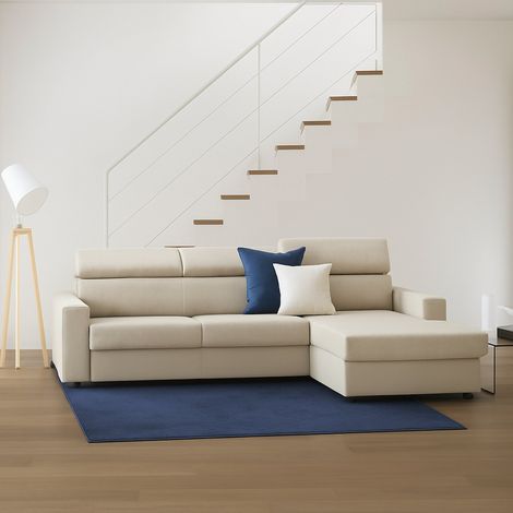 Dmora - Sofá fijo Dioanno, Sofá de esquina, 100% Made in Italy, Sofá de salón con chaise longue, en tela acolchada - península contenedor derecho, con reposabrazos delgados, Cm 260x95h85, Beige (1/5)