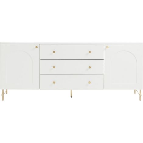 Credenza 2 ante e 3 cassetti - Bianco e dorato - ALOBARA (1/4)
