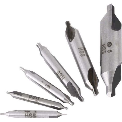 Set of 6 Asixx HSS Center Drill Bits, Double-Ended High-Speed Steel Center Drill Bits, 60 Degrees, 1/1.5/2/2.5/3/5 mm