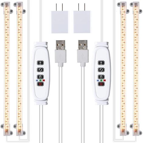 Lot de 2 lampes, bandes lumineuses LED à spectre complet 3500K avec minuterie d'allumage/extinction automatique 3/9/12 heures et 10 niveaux(2 têtes × 2 paquets) (1/5)