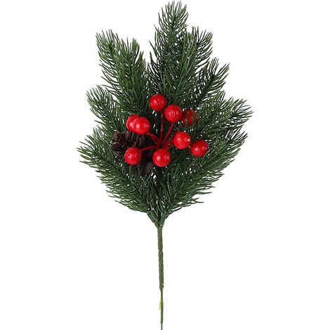 Décoration de Noël artificielle : branches de pin simulées, pendentif à suspendre pour sapin de Noël, baies artificielles pour couronne de Noël. (1/5)