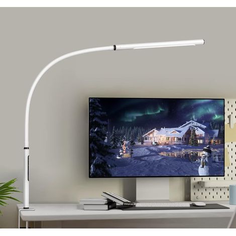 Lampe de Bureau LED, Lampes de Table, Lampe d'Architecte Protection des Yeux, Atténuation et Température de Couleur Réglable, Lampe de Travail à Pince avec Fonction Mémoire et Minuterie, 12W