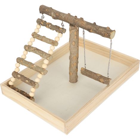Percha para pájaros, de madera natural, con base ancha y estable, para loros y aves pequeñas y medianas. (1/5)