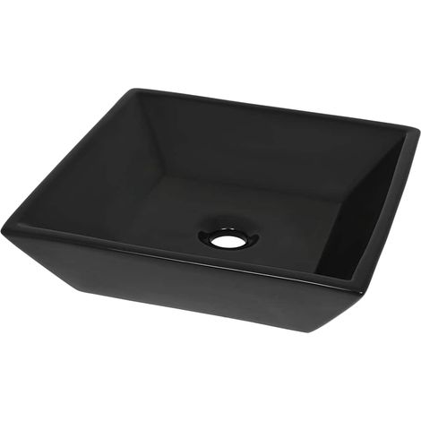 Waschbecken/Waschmuschel/Waschtisch Keramik Quadratisch Schwarz 41,5 x 41,5 x 12 cm (1/5)