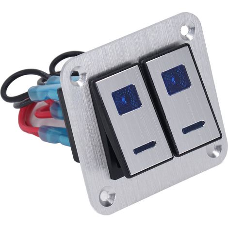 Panneau d'interrupteurs à bascule doubles marche/arrêt étanche pour voiture, camping-car ou yacht, finition argent oxyde avec LED bleue (1/5)