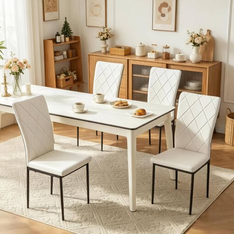 Set de 4 sillas de comedor con respaldo alto, acolchadas, polipiel negra y blanca (1/5)