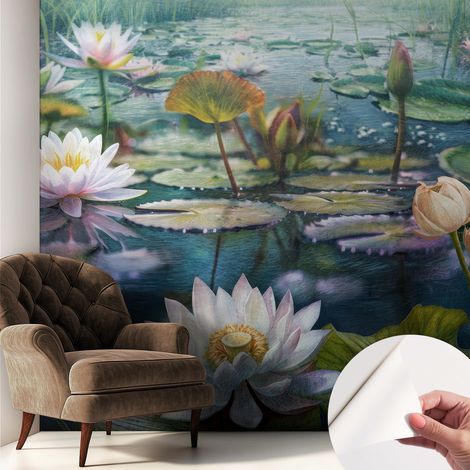 Fotomurale adesivo stickers - per camera da letto - per corridoio - decorazione casa moderna Fiori dello stagno 250x250 cm (1/5)