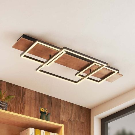 [GEBRAUCHT] B-Ware Lucande Deckenleuchte Chariska LED dimmbar Holz schwarz 95cm CCT Leuchte 4050lm (1/2)