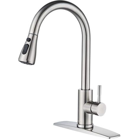 Robinet de cuisine avec douchette nickel brossé haut arc mitigeur simple pourvier moderne en acier inoxydable pour camping car