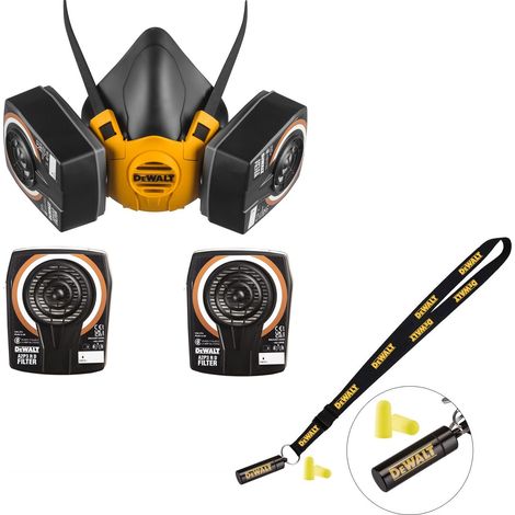 Dewalt A2P3 Medium Half Mask Respirator Face Mask + A2P3 Filters + Ear Plugs (1/5)
