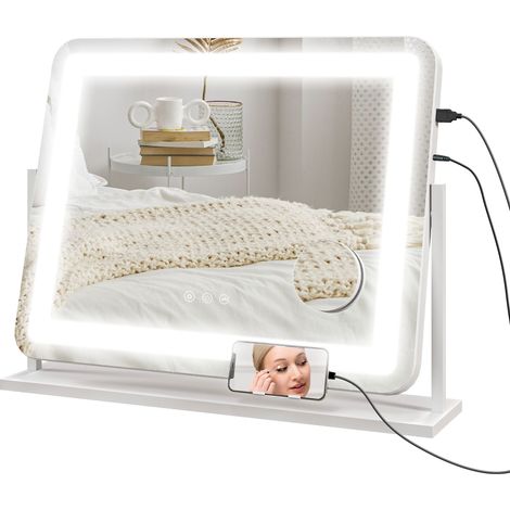 Coiffeuse avec miroir, blanc, 58 x 46 cm, pour chambre dressing, rangement maquillage, format pratique, usage quotidien