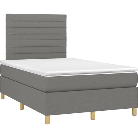 Estructura de cama LED con cabecero con somier colchón 120x200 cm tela gris oscuro TDL0208409