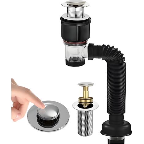Tuyau d'évacuation flexible Ensemble complet de tuyau de vidange réglable pour évier de salle de bain tuyau de vidange anti-odeur extensible de 29 à 95 cm pour drainage mural/sol (1/5)