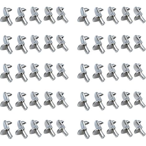 Lot de 50 taquets d'étagère en métal nickelé Alliage de zinc Résistants à la corrosion Installation facile sans outils - 50PCS
