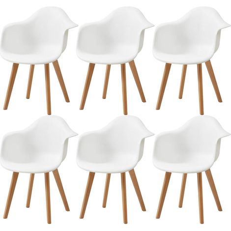 Esszimmerstühle 6er-Set mit Armlehnen, skandinavische Design-Sessel, Buchenholzbeine, Weiß (1/5)