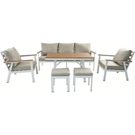 Set da giardino 7 posti con tavolo effetto legno APIA