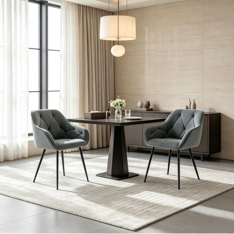 Set di 2 sedie da pranzo ergonomiche imbottite, schienale avvolgente, velluto, grigio scuro (1/5)