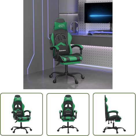 Chaise de jeu avec repose-pied Noir et vert Similicuir (1/5)