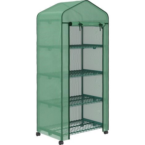 Serre en aluminium, mini-serre, châssis froid, 4 étagères, 69 x 50 x 165 cm, verte