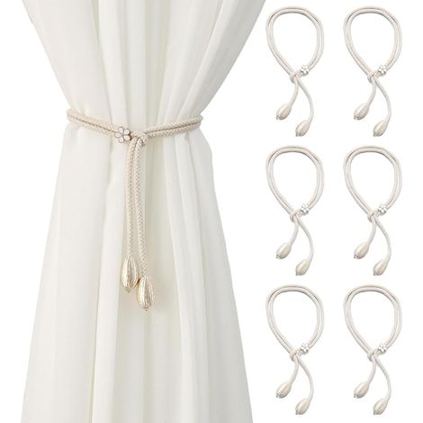 6 Pcs Embrasse pour Rideaux, Embrasse Rideau, Attaches de Rideaux de Corde de Rideau Tricotées, Curtain Tie Backs Réglables pour Décoration Intérieure et Extérieure Accessoires(Beige)