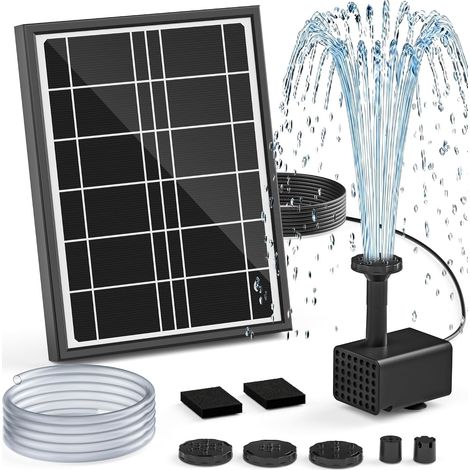 Pompe Solaire pour Fontaine à Oiseaux, Pompe à Eau Solaire 4 W avec câble d'alimentation de 3 m, Support de Sol réglable, 5 Modes de pulvérisation et Tuyau de 1,2 m, Protection Contre Le Sec et (1/5)