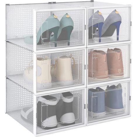 Lot de 6 boîtes à chaussures empilables transparentes pour grandes tailles Boîte de rangement modulaire pour chaussures avec porte et ventilation (1/5)