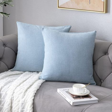 Housse de coussin bleu clair 24 x 24 pouces, lot de 2, taies en chenille style ferme, housse décorative canapé et salon (1/5)