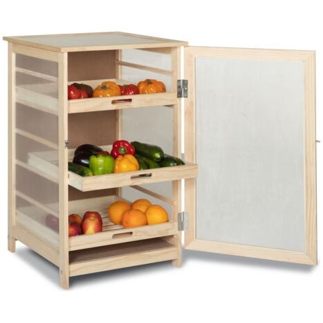 Légumier en bois de pin avec 3 tiroirs amovibles – Dimensions L.50xl.50xH.80 cm – Aération optimale pour fruits et légumes (1/5)