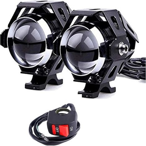Faros delanteros para motocicleta (paquete de 2), faros LED para conducción nocturna, luz de carretera/luz de carretera/luces intermitentes (3 modelos), ajustables con interruptor. (1/5)