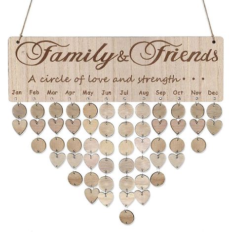 Calendrier de rappel d'anniversaires de style nordique pour la famille et les amis, calendrier en bois à faire soi-même, plaque décorative à suspendre pour les anniversaires. (1/3)