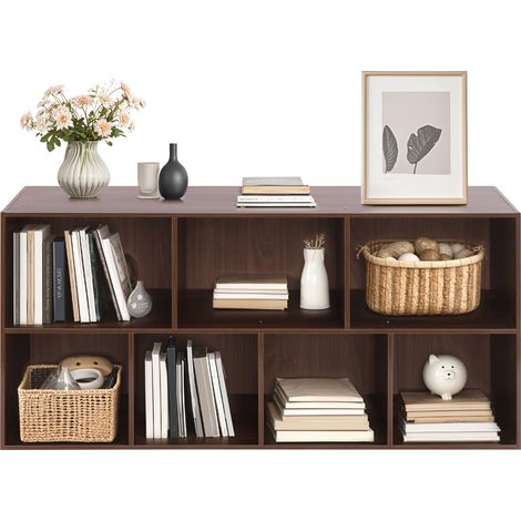 Estantería de pared: estantería de salón con 7 compartimentos, ideal para dormitorios, habitaciones infantiles y despachos. Mueble de almacenamiento independiente, 120 x 24 x 60 cm. (1/5)