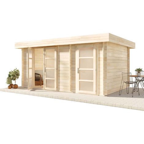 Alpholz Gartenhaus Modern-E Gartenhaus aus Holz, Holzhaus mit 28 mm Wandstärke, Blockbohlenhaus mit Montagematerial (1/4)
