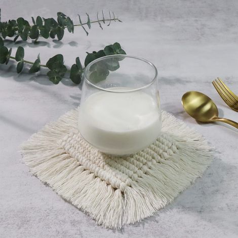 Dessous de verre absorbants, dessous de verre bohèmes en bois, dessous de verre en dentelle, ensemble de dessous de verre style ferme, adaptés à différents types de tasses et mugs, 2 pièces carrées, b (1/5)