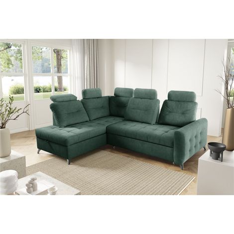 Ecksofa Schlafsofa Sofa WENDIE Stoff Hold Me Meeresgrün Ottomane Links