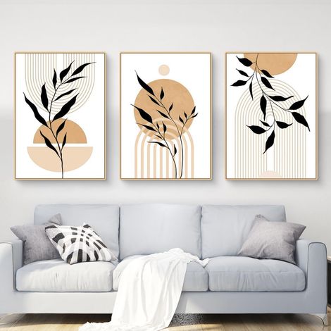 Poster 3teilig Boho abstrakt Blätter Kunstdruck Wohnzimmer J 30x40cm (1/5)