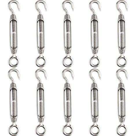 10 Pcs Tendeur De Fil Tendeur M4 En Acier Inoxydable Réglable Crochet De Ridoir Et Oeil Ensemble (1/5)
