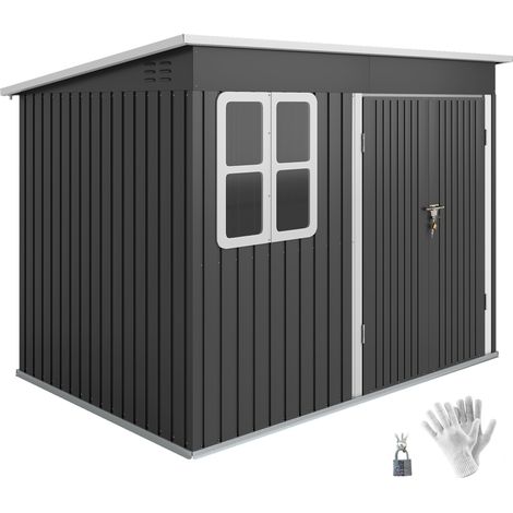 Armadio da giardino in metallo grigio scuro – Finestre – Ampia anta – 260x177x190 cm – Ampio spazio di archiviazione