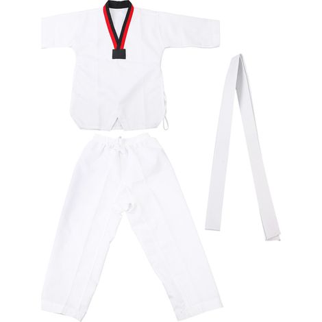 Uniforme de Taekwondo rayé en polyester coton, avec ceinture, vêtement d’entraînement pour arts martiaux, débutants, athlètes, pratique, taille L (1/5)