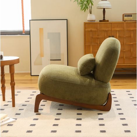 Fauteuil d’appoint vert en tissu sans accoudoirs, pieds en bois, 72,2 x 86,9 x 69,9 cm (1/5)