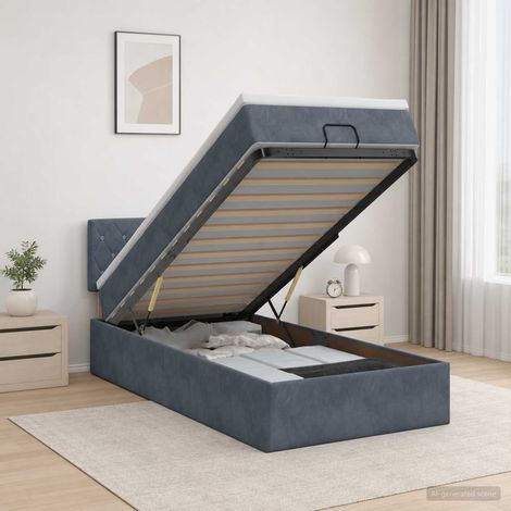 Cama tipo otomana con colchón y LED Gris oscuro 100 x 200 cm (1/5)