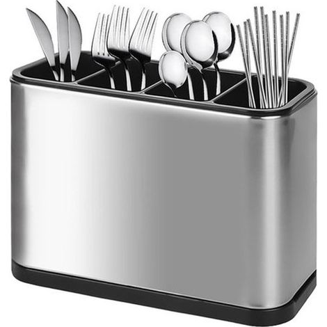 Porte-couverts multifonctionnel - range-ustensiles de cuisine - boîte de rangement pour couverts - étagère à couverts - porte-couverts à 4 compartiments - argenté - 18 x 8,7 x 13 cm - acier inoxydable (1/5)
